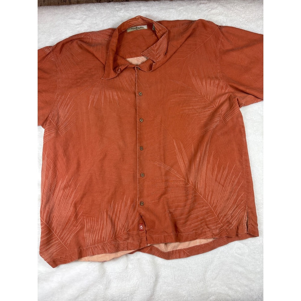 Tommy Bahama Mens XXL Rust Orange 100% Silk Palm Leaf Jacquard Camp Shirt SS